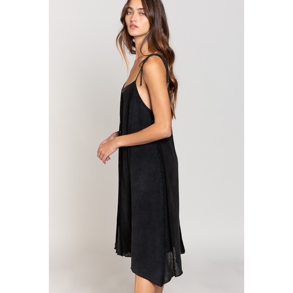 POL Black Cotton Spaghetti Strap Button Down Sundress - Picture 4 of 6